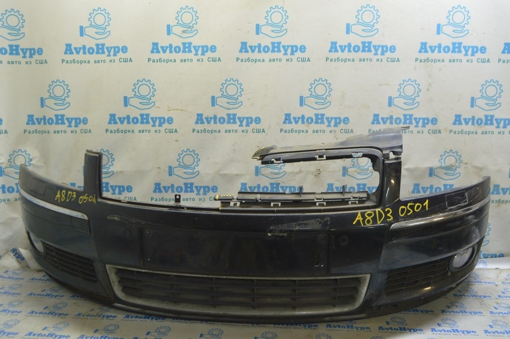 Бампер передний голый Audi A8 D3 03-09 синий (01) надорван, нет части