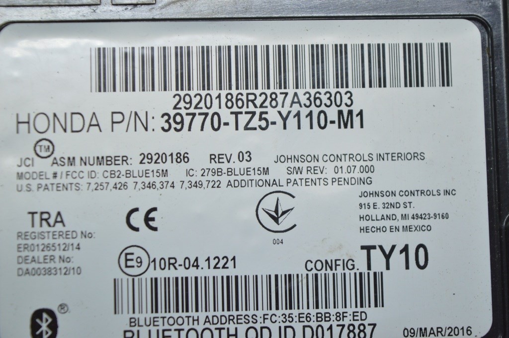 BLUETOOTH COMMUNICATION TELEMATICS CONTROL MODULE Acura MDX 14-20 (01) — фото 3