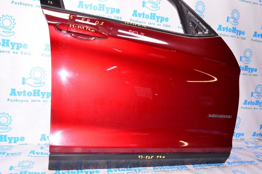 Дверь голая перед прав BMW X3 F25 11-17 (01) красный цвет (A82) Vermilion red metallic — фото 3