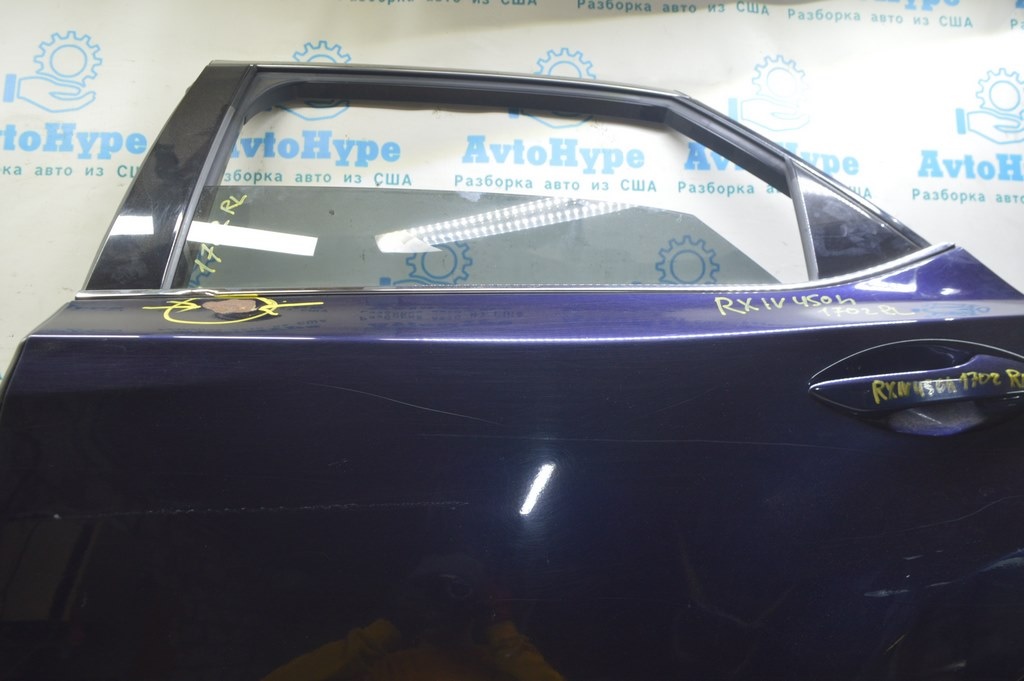 Дверь голая задняя левая Lexus RX350 RX450h 16-22 синяя (02) пробита, вмятина, надрыв — фото 2