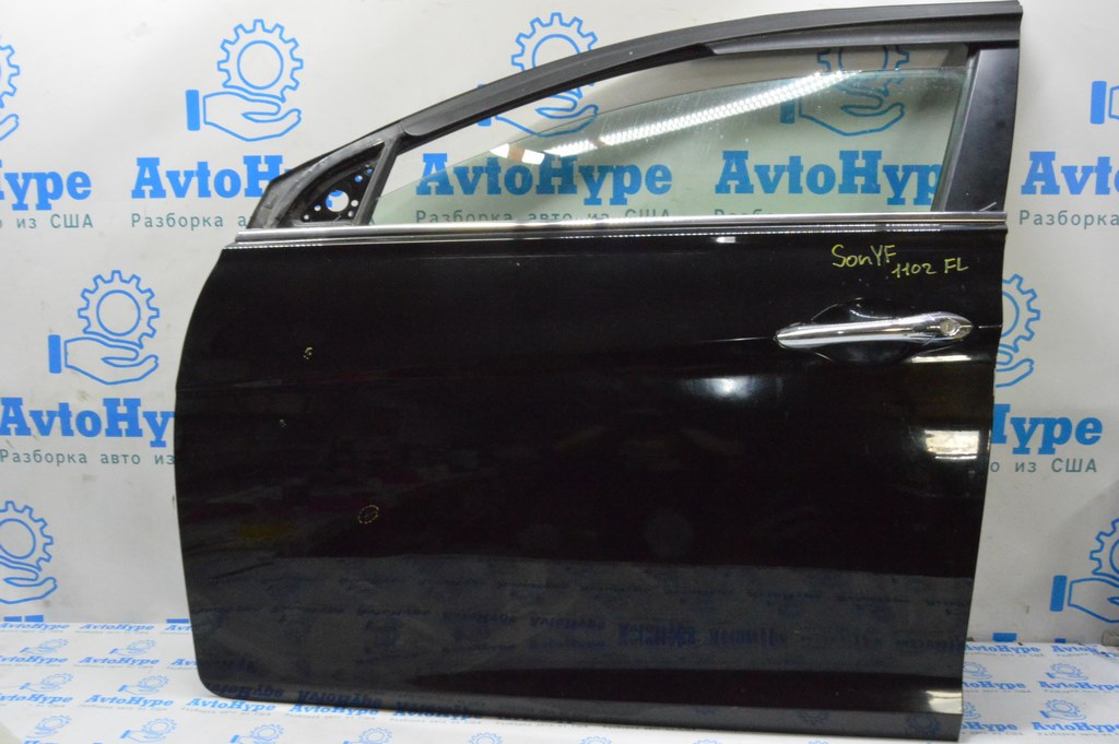 Дверь в сборе передняя левая Hyundai Sonata 11-15 keyless (02) черная, тычки
