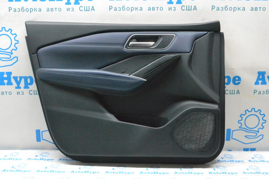 Обшивка двери (карточка) перед лев Nissan Qashqai 21- (01) кожа черная с синим