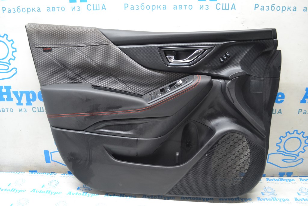 Обшивка двери (карточка) перед лев Subaru Forester 19- SK (02) красная строчка , Sport