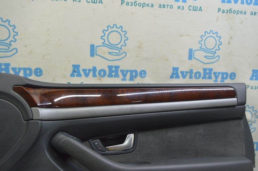 Обшивка двери (карточка) перед прав Audi A8 D3 03-09 черн, кожа,алькантара,дерево, (01) надрыв — фото 3