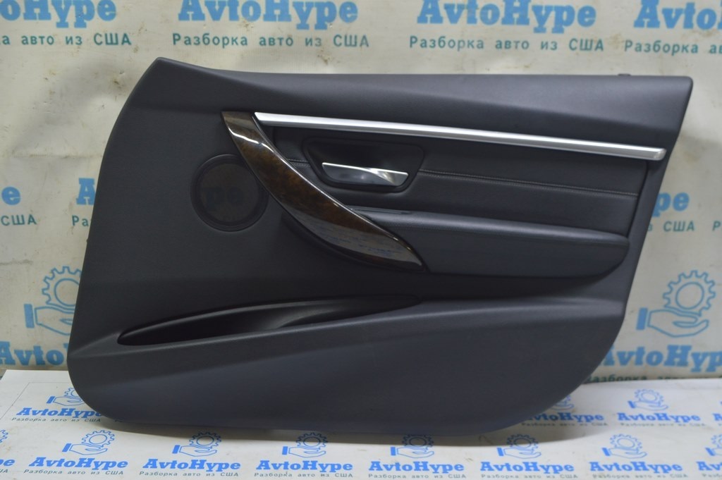 Обшивка двери (карточка) перед прав BMW 3 F30 12-19 черн кожа, под дерево (02)