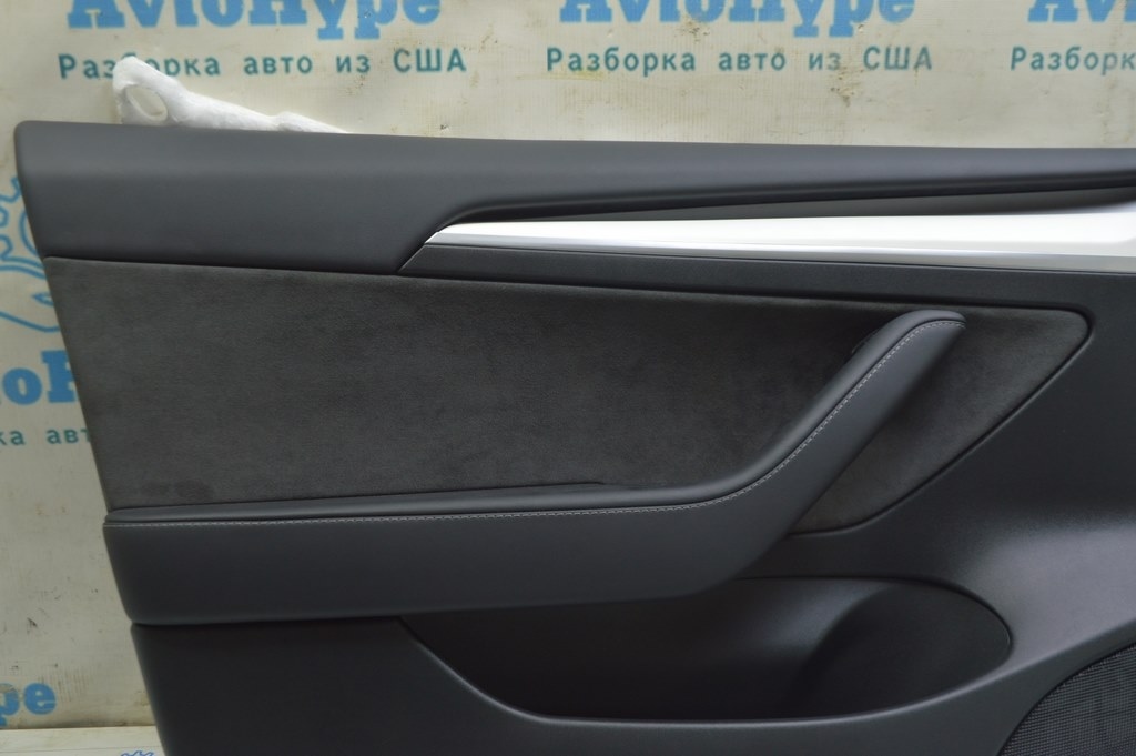 Обшивка двери карточка передняя лев Tesla Model 3 21- кожа чёрная, под аллюминий с упр стекл — фото 2