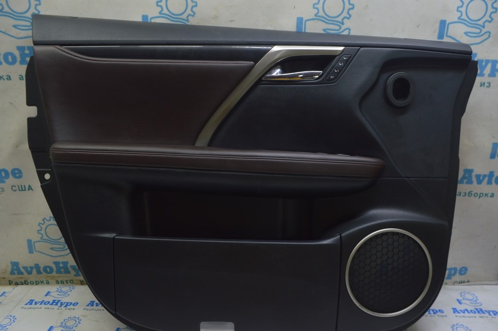 Обшивка двери карточка передняя левая Lexus RX350 RX450h 16-17 кожа черная с коричн вставкой