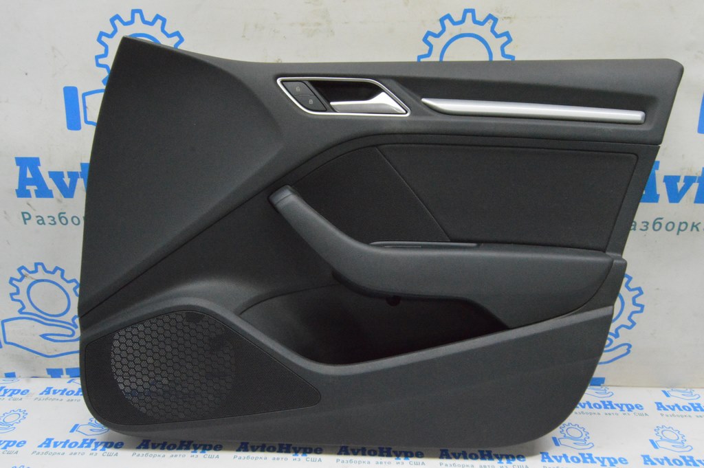 Обшивка двери карточка передняя правая Audi A3 8V 15-20 4d, 5d, с ручкой, черная (02)