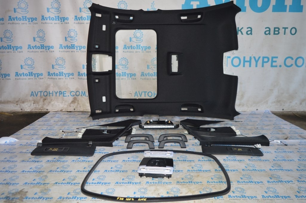 Обшивка потолка комплект с козырьками,ручками,накладками BMW 3 F30 4d 12-19 под люк, черн(02)