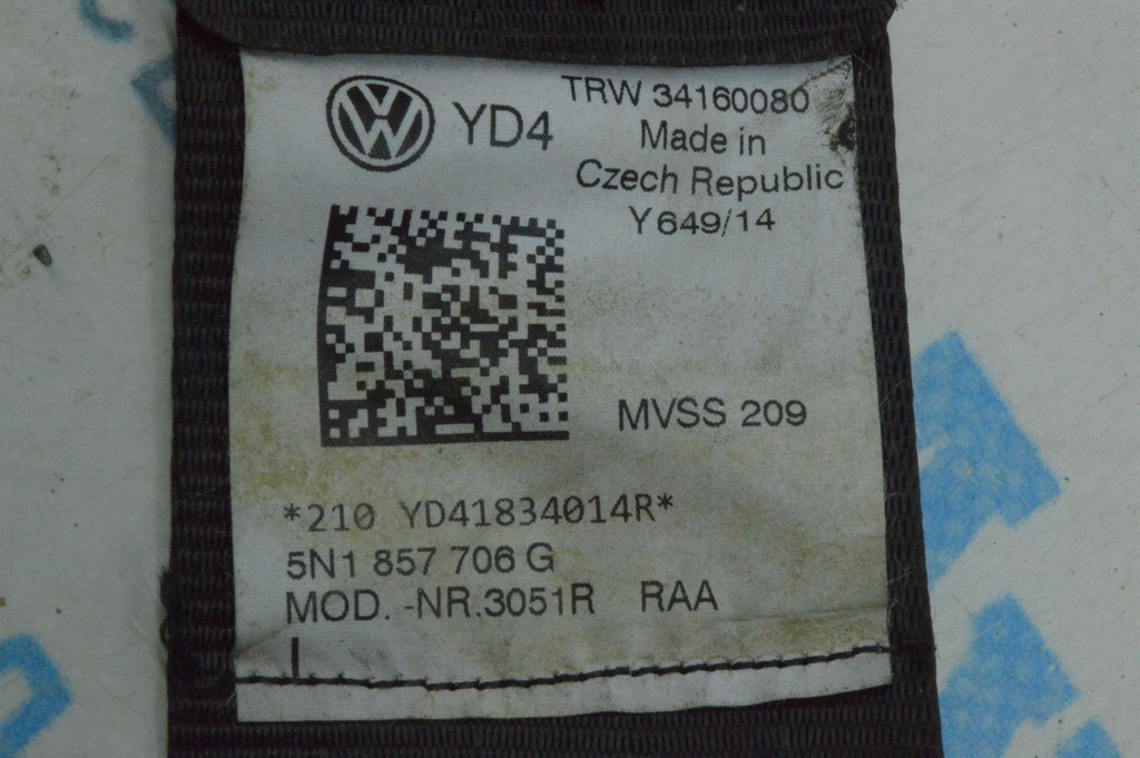 Пассажирский ремень безопасности VW Tiguan 13-17 рест черн с натяжителем (08) — фото 3