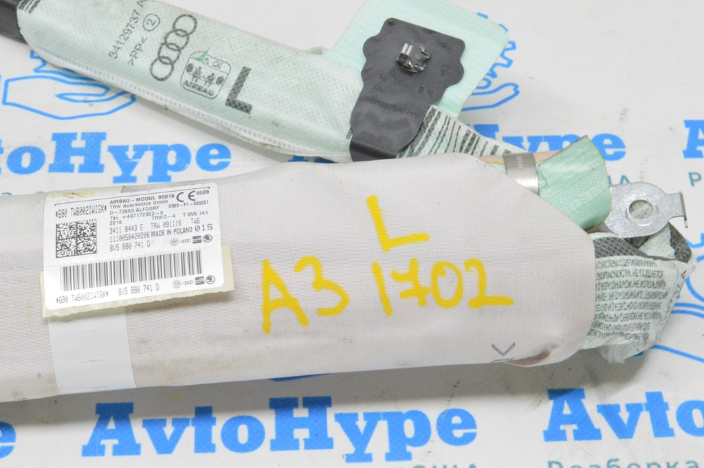 Подушка безопасности airbag боковая шторка левая Audi A3 8V 15-20 4d, 5d (02) — фото 2