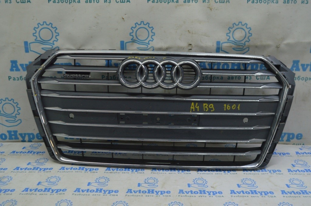 Решетка радиатора grill с эмблемой Audi A4 B9 17- (01) под парктроники, треснут хром