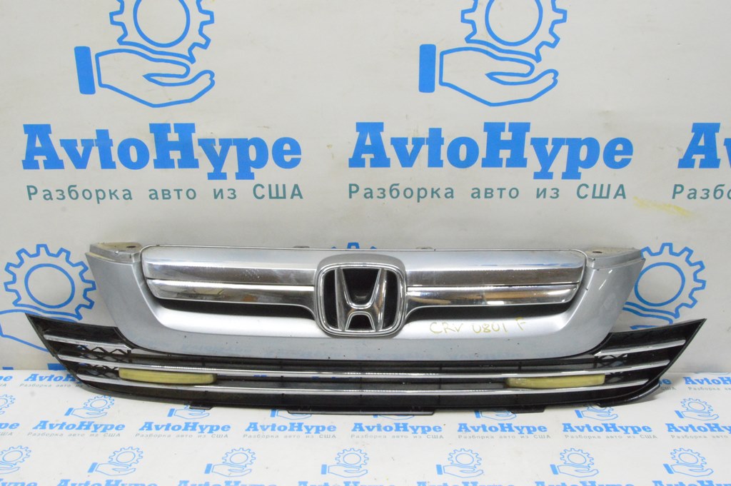 Решетка радиатора grill в сборе Honda CRV 07-09 2 части, с эмблемой (01) трещины
