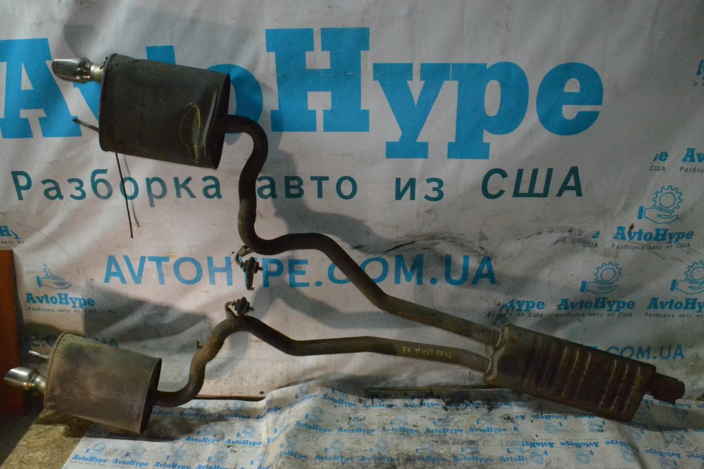 Выпускная трасса в сборе Ford Mustang mk6 15-23 2.3T резонатор с бочками (02) примята лев бан