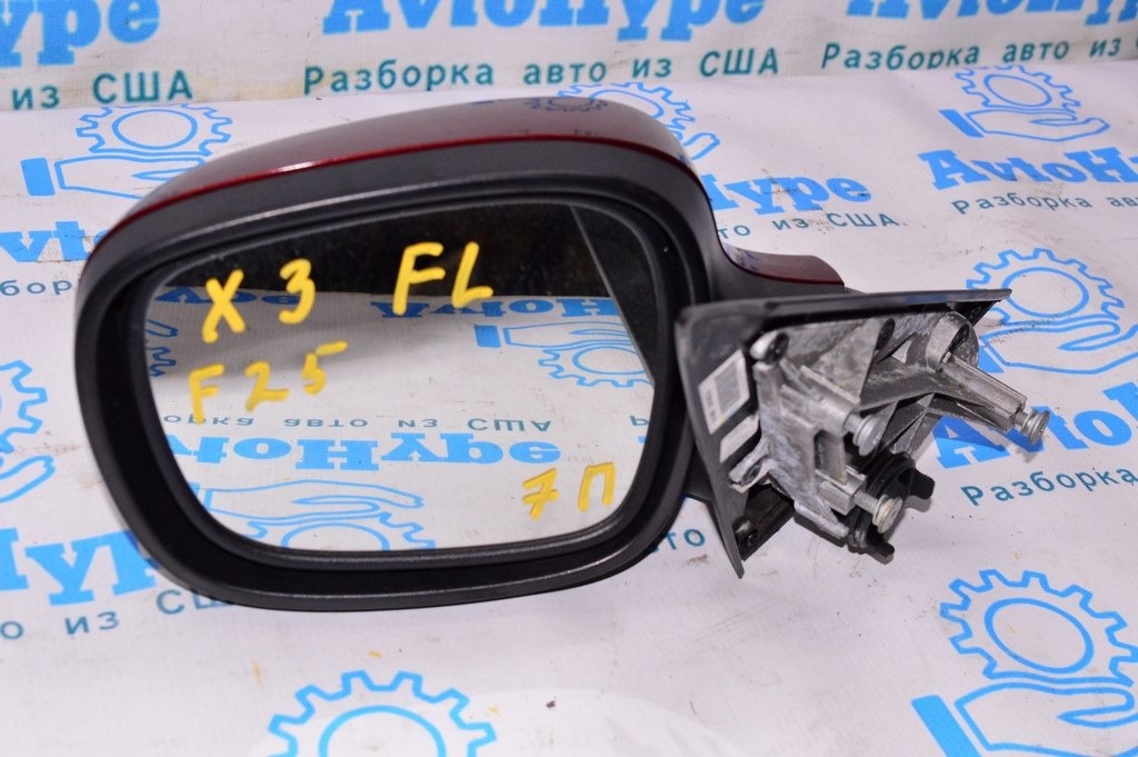 Зеркало боковое левое BMW X3 F25 11-17 7ПИН (01) красный цвет (A82) Vermilion red metallic