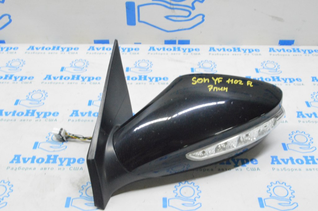 Зеркало боковое левое Hyundai Sonata 11-15 7 пинов, поворотник (02) черное