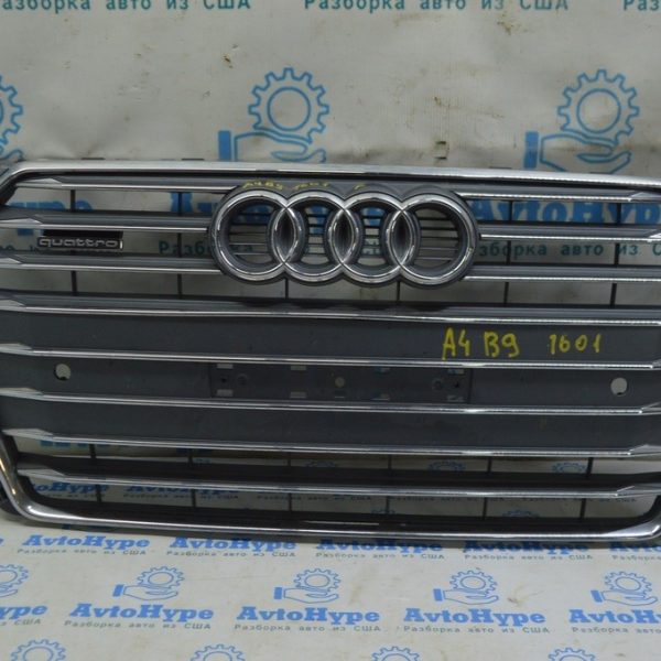 Решетка радиатора grill с эмблемой Audi A4 B9 17- (01) под парктроники, треснут хром 8W0853651BSRP5