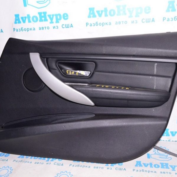 Обшивка двери (карточка) перед прав BMW 3 F30 12-19 (01) черная кожа с серой ручкой 51417279166