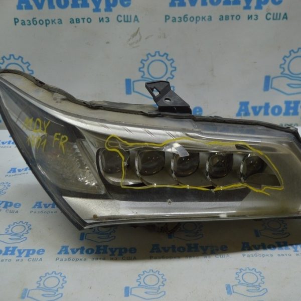 Фара передняя правая голая Acura MDX 14-16 дорест, LED (01) деф. стекла и 1 линзы 33100-TZ5-A01