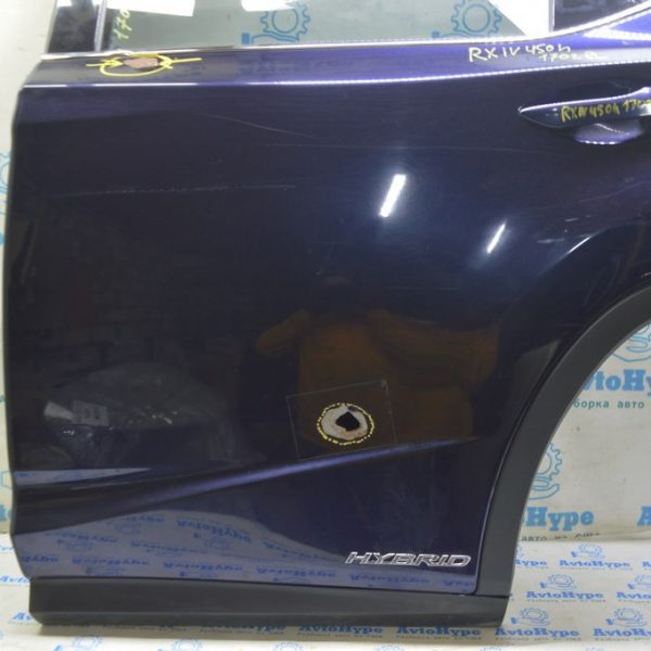 Дверь голая задняя левая Lexus RX350 RX450h 16-22 синяя (02) пробита, вмятина, надрыв 67004-0E140