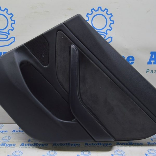 Обшивка двери карточка зад правTesla Model 3 18-20 кожа чёрн, вставка тряпка, с кнопк (03) деф 109041501L
