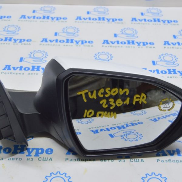 Зеркало боковое правое Hyundai Tucson 22- (01) белое, 10 пин, BSM, поворотник 87620-N9220