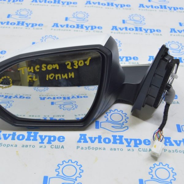 Зеркало боковое левое Hyundai Tucson 22- (01) белое, 10 пин, BSM, поворотник 87610N9230
