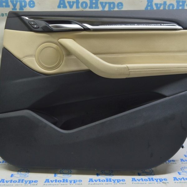 Обшивка двери карточка передняя правая BMW X1 F48 16-22 кожа бежевая с темно-серым oyster/gray 51417438062