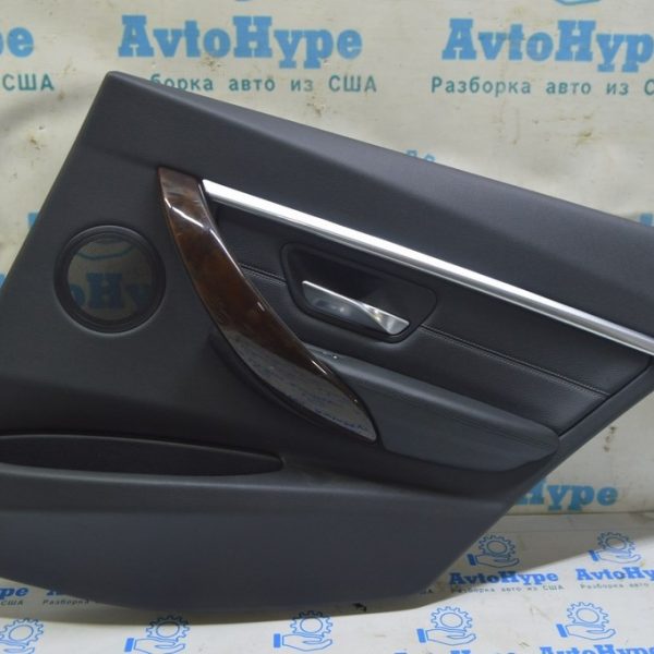 Обшивка двери (карточка) зад прав BMW 3 F30 12-19 чёрная кожа, под дерево, царапины (02) 51427280918