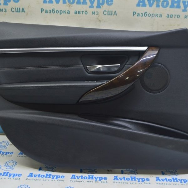 Обшивка двери (карточка) перед лев BMW 3 F30 12-19 чёрн кожа, под дерево (02) НОМЕР!!!!