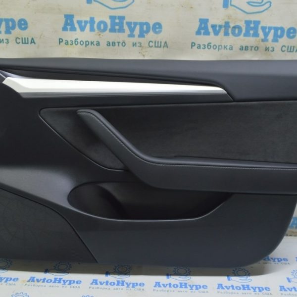 Обшивка двери карточка передняя прав Tesla Model 3 21- кожа чёрная, под аллюм с кнопкой 1588127-01-D