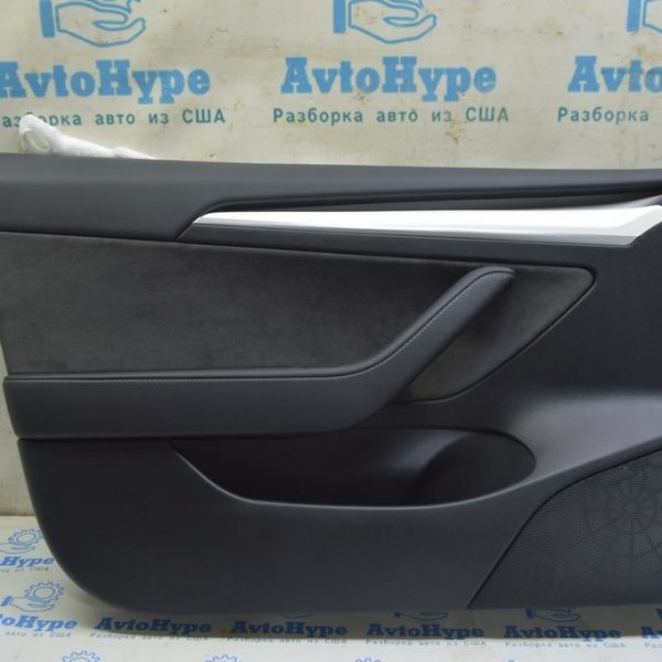 Обшивка двери карточка передняя лев Tesla Model 3 21- кожа чёрная, под аллюминий с упр стекл 1588126-01-D