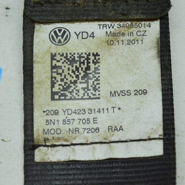 Водительский ремень безопасности VW Tiguan 13-17 рест черн без натяжителя 5N1-857-705-G-RAA
