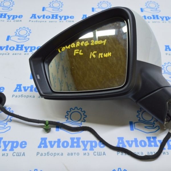 Зеркало боковое левое VW Touareg 18- белое, 15 пин, поворот,подсвет,подогрев,автозатемн (01) 761857507E 9B9