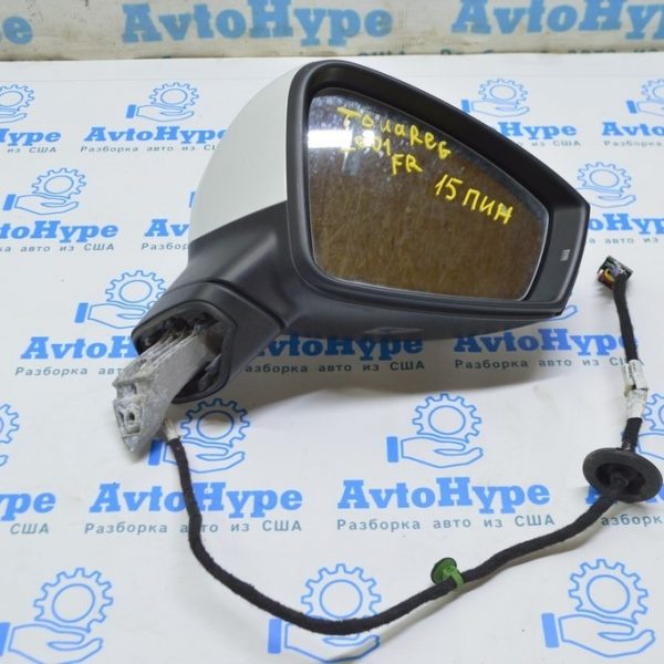 Зеркало боковое правое VW Touareg 18- белое, 15 пин, поворот,подсвет,подогрев,автозатемн (01) 761857508B 9B9