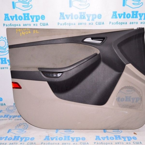 Обшивка двери (карточка) перед лев Ford Focus mk3 11-18 беж с черн вставкой F1EZ-5823943-BA